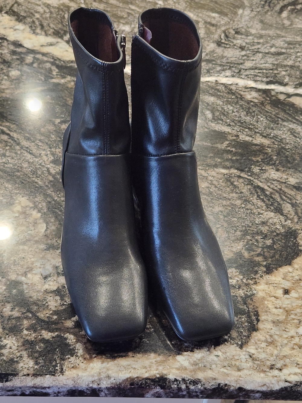 Franco Sarto Black Leather Square-Toe Ankle Boots